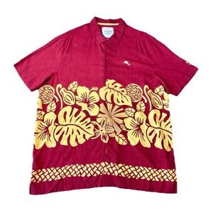 Tommy Bahama Hawaiian Shirt Men's 3XL Red USC Trojan Colors Tropical Camp Floral